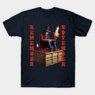 Guy Fawkes Sitting On Top Of A Box Of Dynamite Remember November T-Shirt